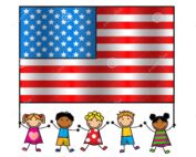 american flag day cartoon children different races holding 40574835