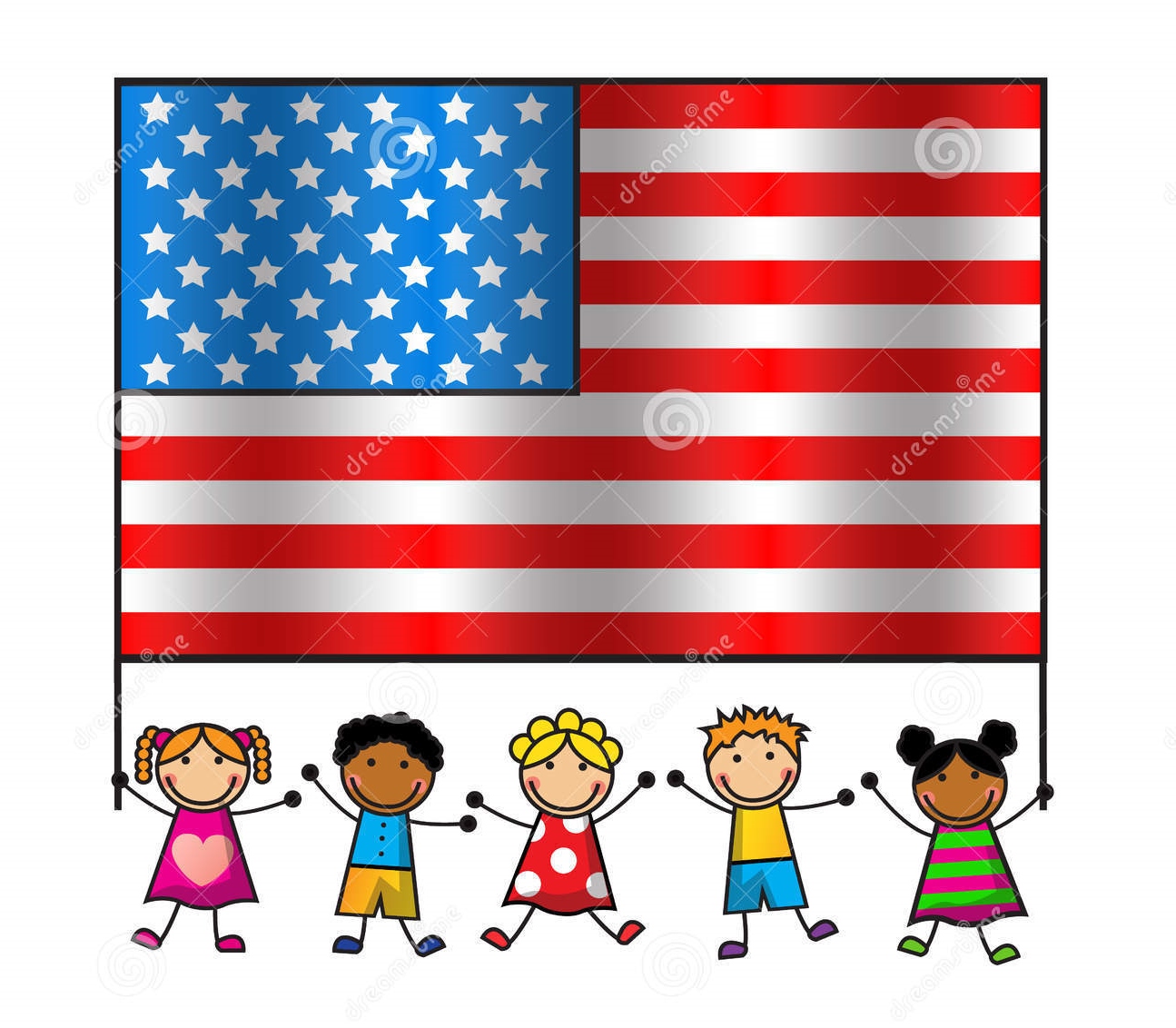american flag day cartoon children different races holding 40574835