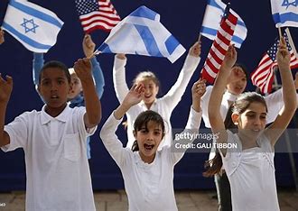 Children Israel and American flag